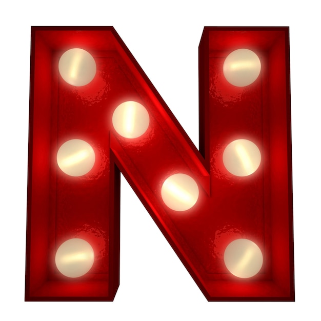 3D rendering of a glowing letter N ideal for show business signs