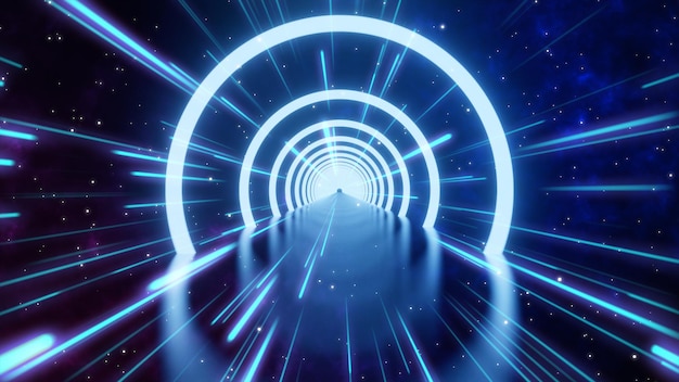 3D rendering glowing neon ring in galaxy star background Cyber Futuristic High Speed