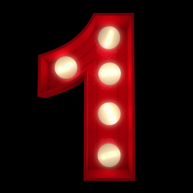 3D rendering of a glowing number 1 ideal for show business signs