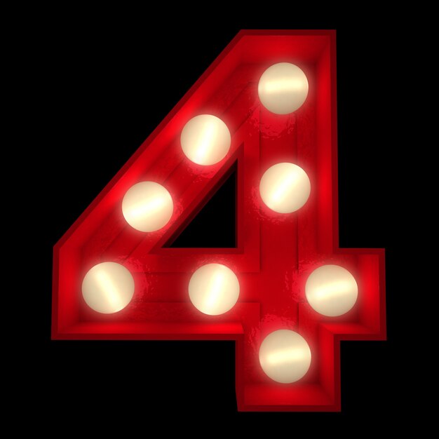 3D rendering of a glowing number 4 ideal for show business signs