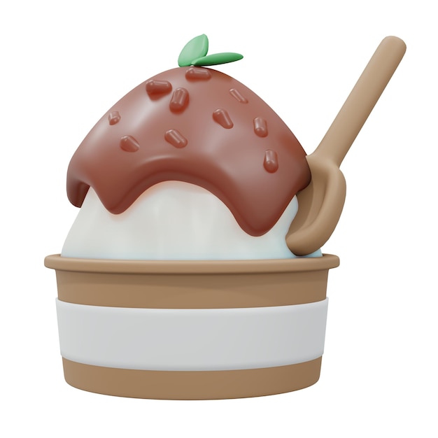 3D Rendering to go cup of milk red bean topping ice cream soft ice isolated on white 3d render cartoon style