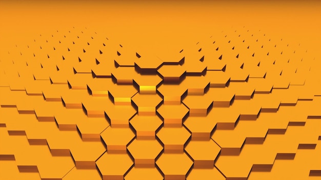 3d rendering of gold hexagonal background Computer generated abstract design