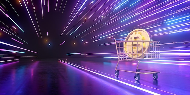 3d rendering of golden coin and light trails