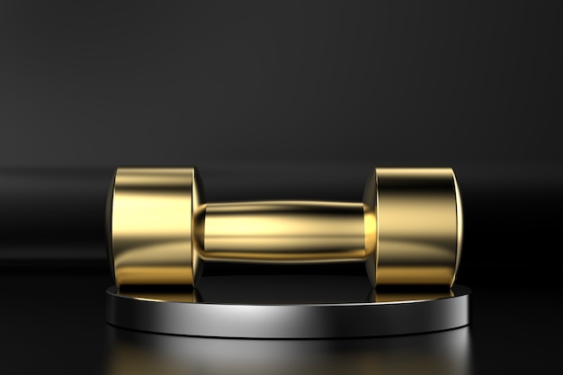 3d rendering golden dumbbells on black background