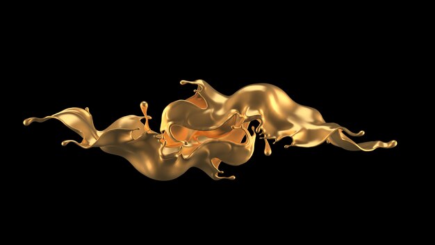 3d rendering of a golden flowing splash