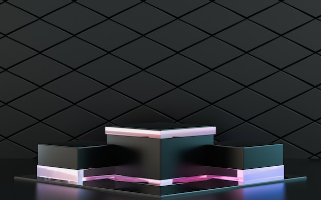 Photo 3d rendering gradient glossy abstract geometric podium stage for product presentation