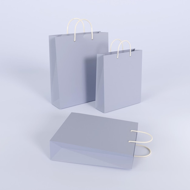 3D rendering gray paper gift bag Paper shopping bag