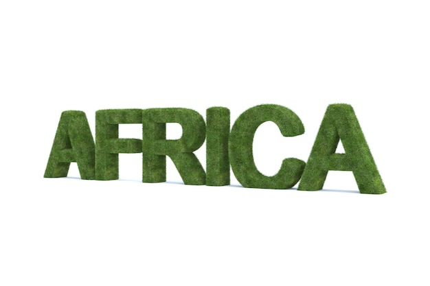 3d rendering of green grass Africa word isolated on white background