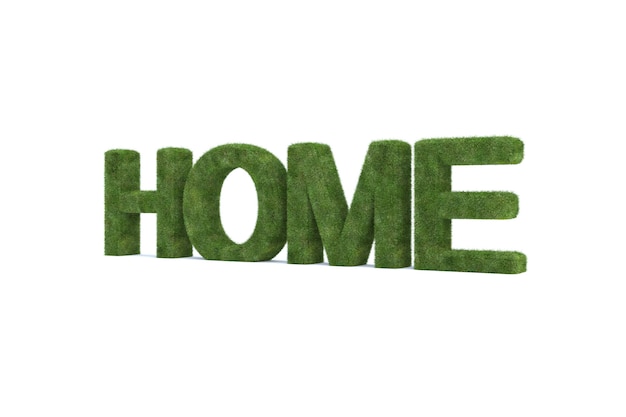 3d rendering of green grass HOME word isolated 