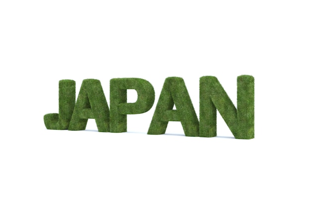 3d rendering of green grass Japan word isolated on white background