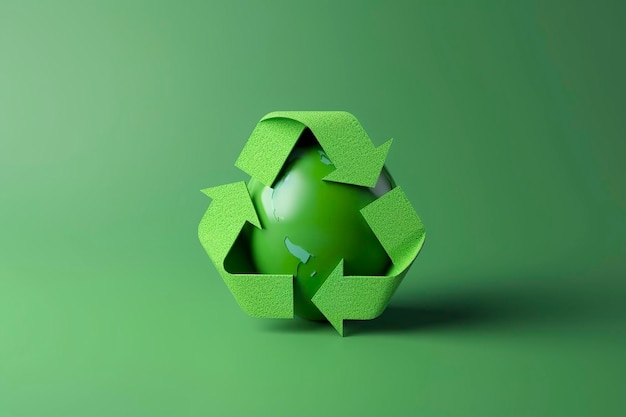 3d rendering green recycle sign with globe on background save the world and environment concept generat ai