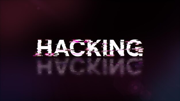 Photo 3d rendering hacking text with screen effects of technological glitches