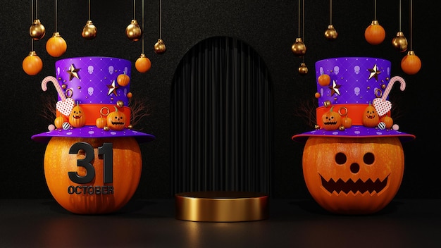 3d rendering halloween background podium display 318