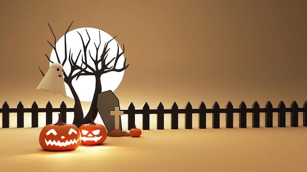 3D Rendering Of Halloween Festival Elements On Full Moon Brown Background