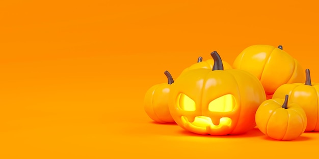 3d rendering of Halloween pumpkins on orange background