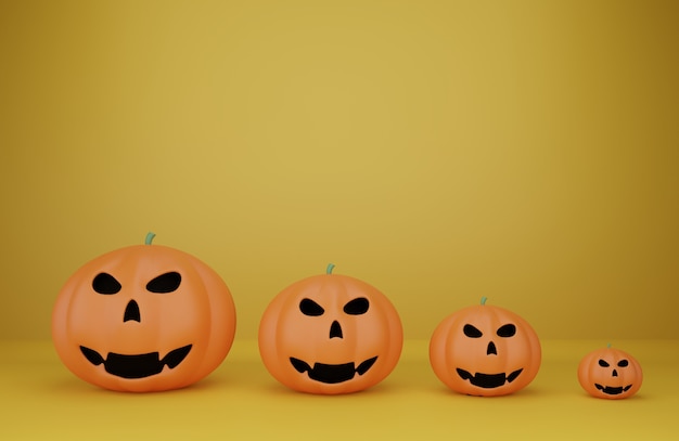 3d Rendering.Halloween Pumpkins In A Spooky Forest At Night