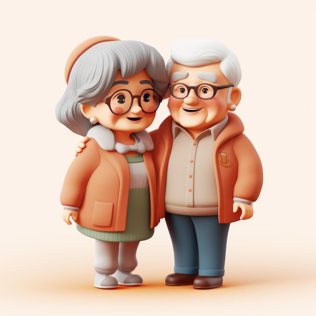 3D rendering of a happy elderly couple grandparents together on Double Ninth Festival illustration