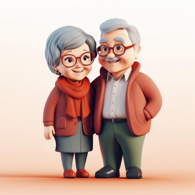 Photo 3d rendering of a happy elderly couple grandparents together on double ninth festival illustration