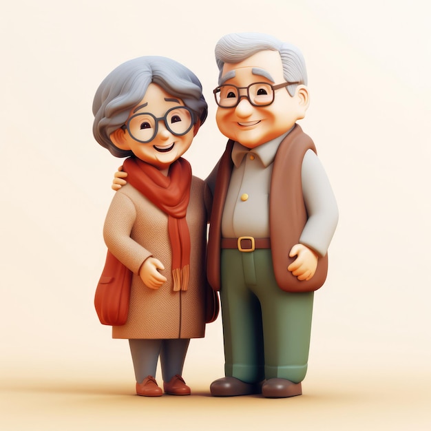 3D rendering of a happy elderly couple grandparents together on Double Ninth Festival illustration