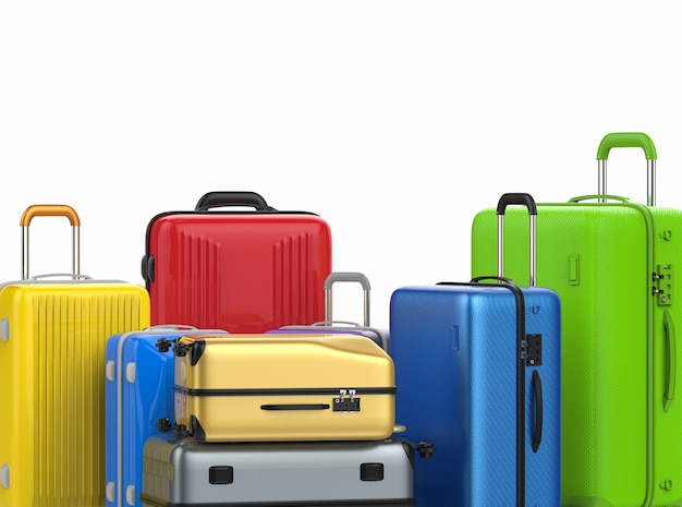 3d rendering hard case colorful luggages isolated on white