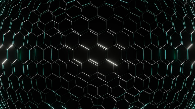 3d Rendering Hexagonal background depth of field effect Futuristic cellular