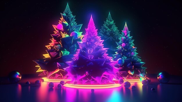 3d rendering holiday wallpaper with Christmas tree Generative Ai