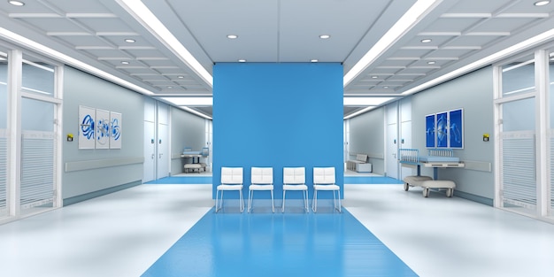 3D rendering of a hospital interior with lots of copy space