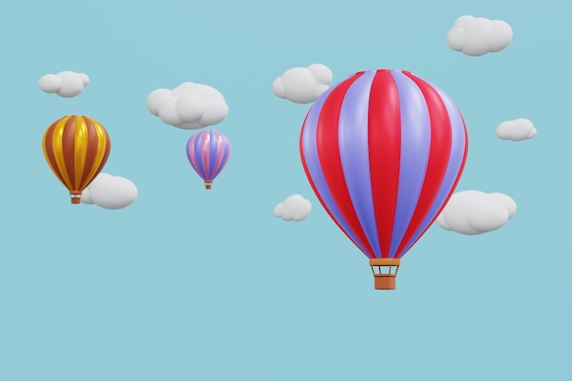 3D rendering hot air balloon floating on sky