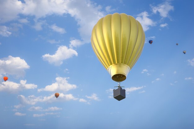 3d rendering hot air balloons fly on blue sky