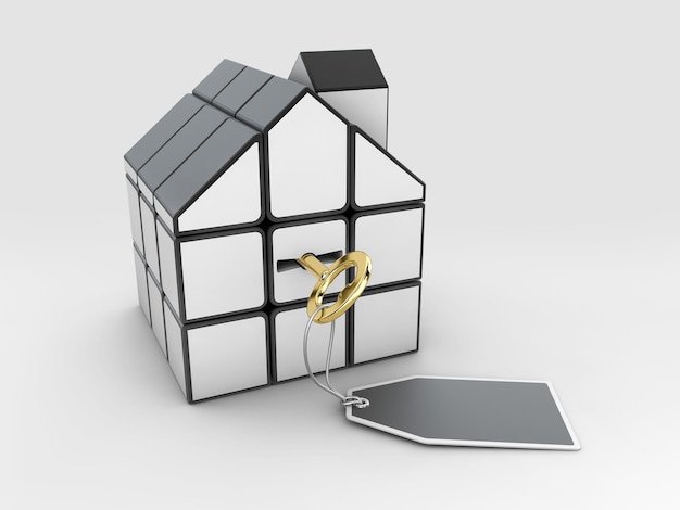 3d Rendering of house build of cubes with key clipping path included