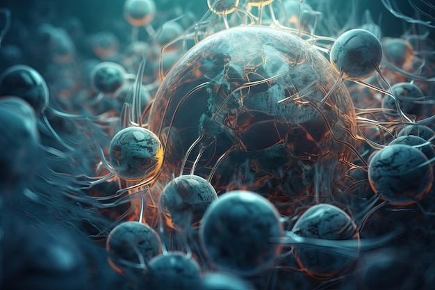 3d rendering of Human cell or Embryonic stem cell microscope background AI generated