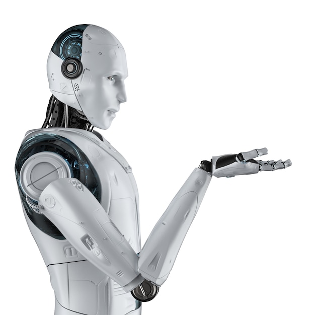 3d rendering humanoid robot open hands on white background