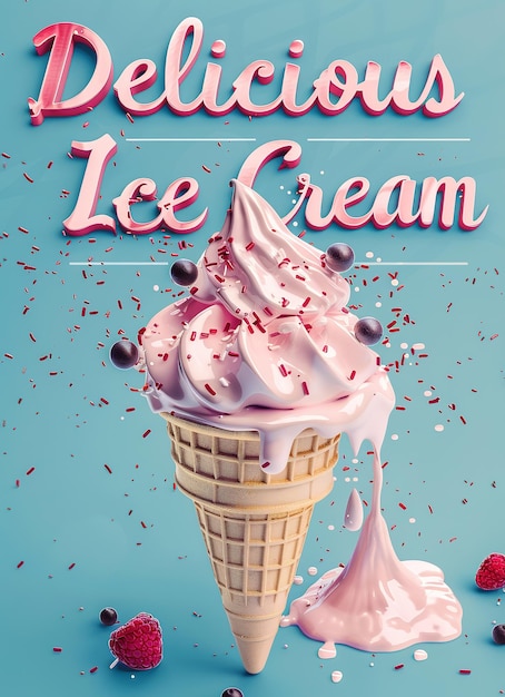 3d rendering of ice cream melting poster