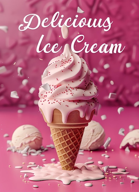 3d rendering of ice cream melting poster