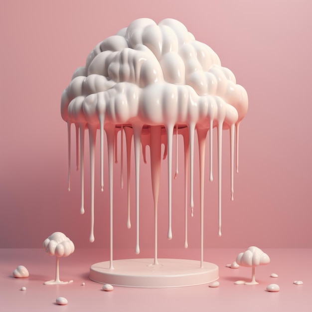 3D rendering of an icon of pastel pink brain flowing down