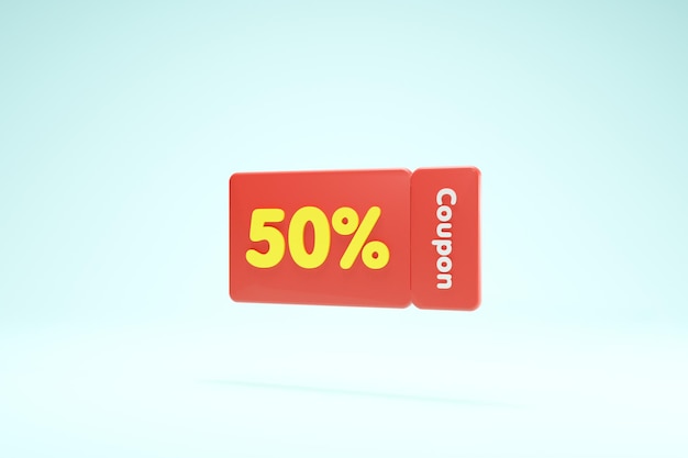 3D Rendering Icon Symbols Coupon 50 off Side View Red Color Background