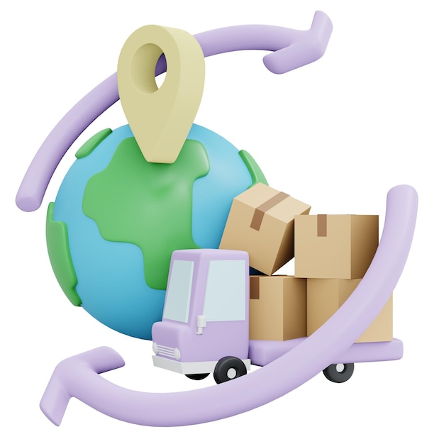 3D Rendering icons of delivery business concept of worldwide shipping fast and secured isolated on white background 3D Render illustration cartoon style