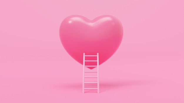 3d rendering illustration abstract pink heart with access ladder on pink background 3d rendering for love, wedding,  valentine's day, anniversary.