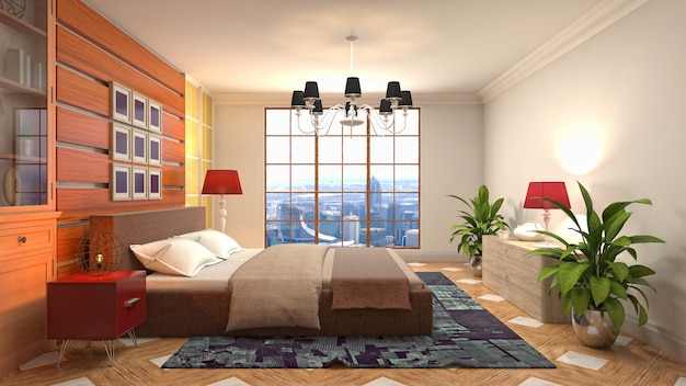 3D rendering illustration of a bedroom interior