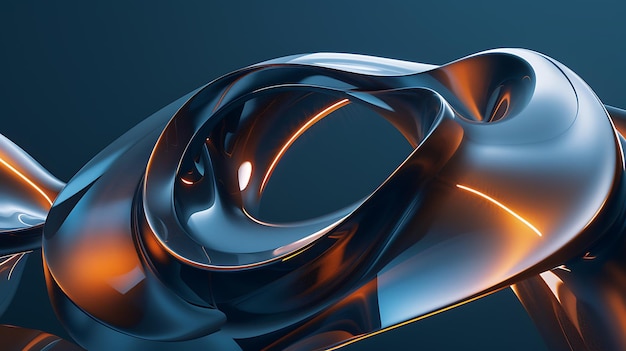 3D rendering illustration of a blue and orange abstract shape with a glossy surface