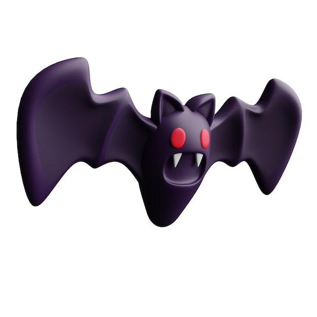 3d rendering illustration cartoon purple bat with fangs halloween decorative ornament design theme