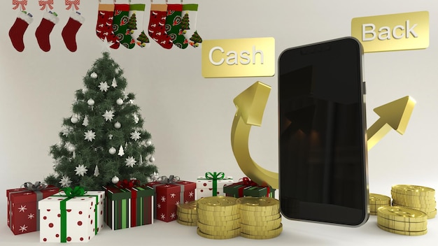 3d rendering illustration Christmas and New Year with podium stand background.