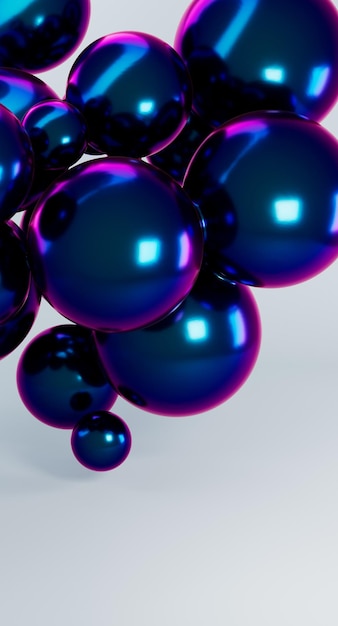 3d rendering illustration of flying metallic balls Minimalistic vertical trendy composition