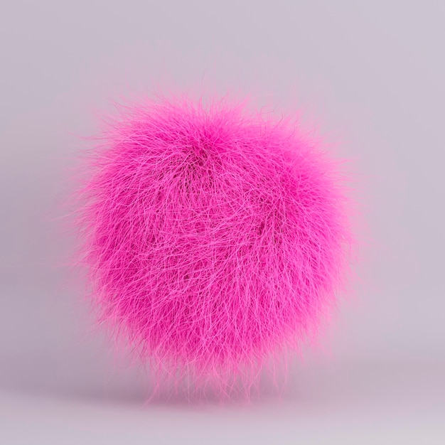 3d rendering illustration of funny pink hairy sphere Furry ball in isolated white studio Realistic hair element Creative design collection Cartoon cute style toy