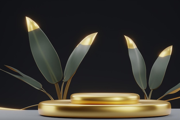 3D rendering illustration futuristic podium with gold plant