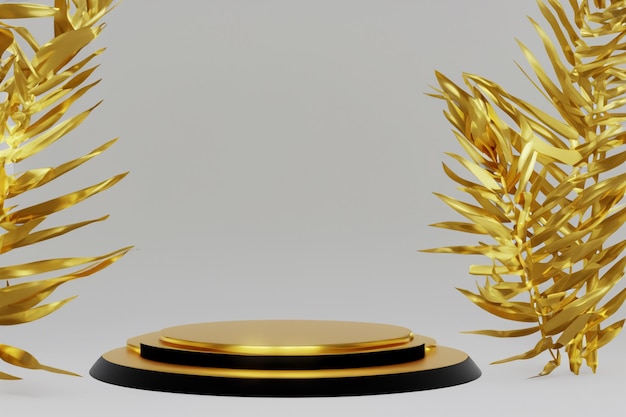 3D rendering illustration futuristic podium with gold plant