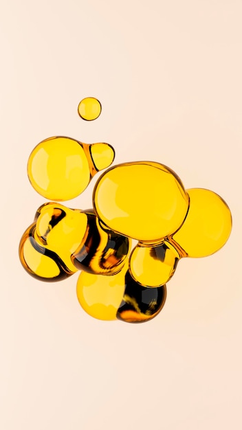 3d rendering illustration of oil drops on isolated light yellow background Transparent