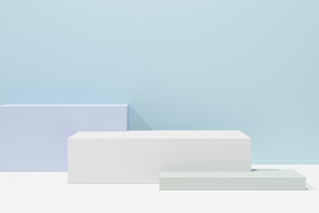 3d rendering illustration. Pastel blue green block podium in abstract blue composition.