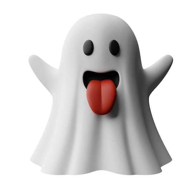 3d rendering illustration scary white ghost with tongue out floating halloween decorative design