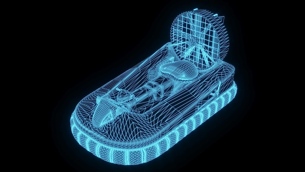 3D rendering illustration ship blueprint glowing neon hologram futuristic